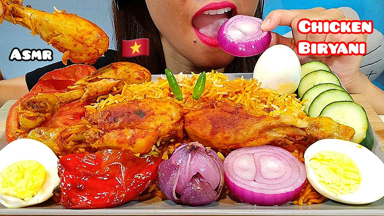 ASMR EATING SPICY CHICKEN BIRIYANI (WITH HAND) 먹방 Real Sounds