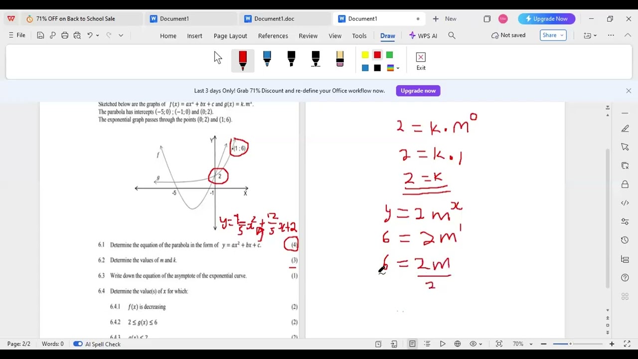 Grade 11 Functions, parabola and exponential graph