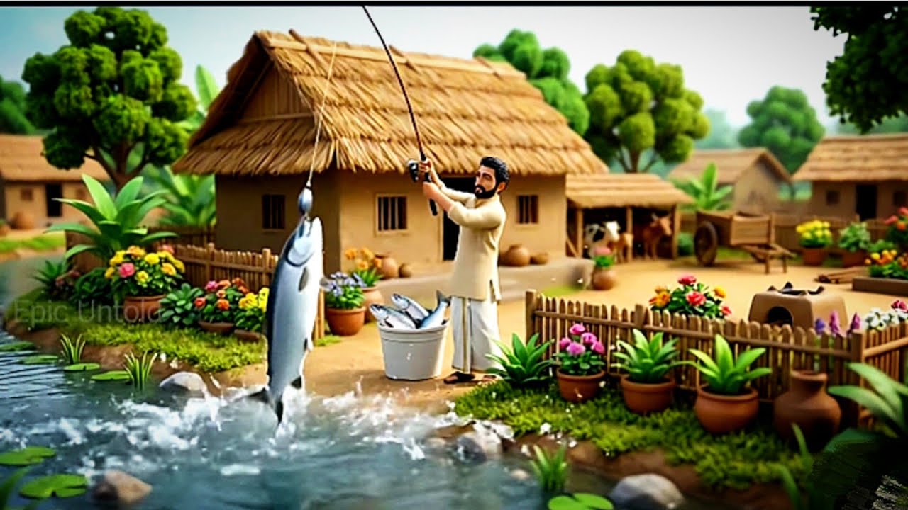 Miniature Doll massive fish Cooking ASMR | Feeding the Poor | Indian Village Tiny Kitchen Story