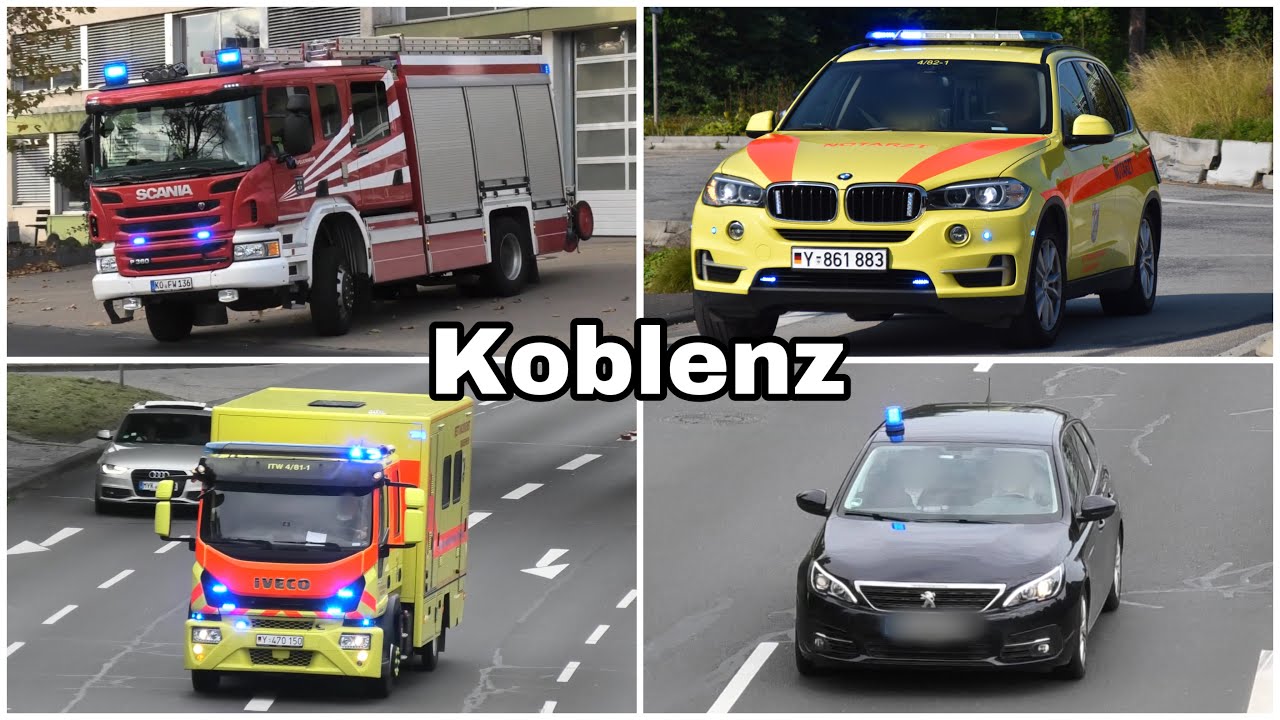 Einsatzfahrten Feuerwehr & (Bundeswehr-) Rettungsdienst & Polizei in KOBLENZ / XXL Zusammenschnitt