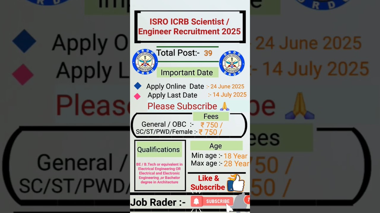 ISRO ICRB Scientist / Engineer Recruitment 2025 apply online