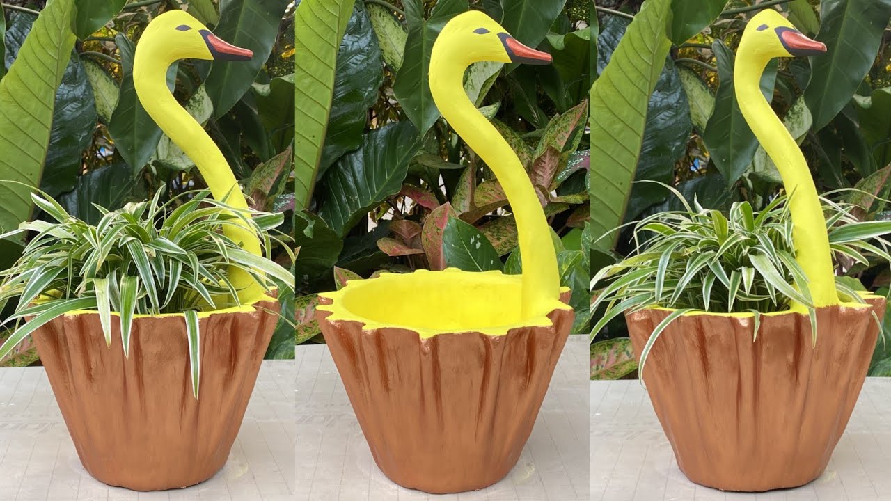 Diy Cement Craft Ideas | Make The Awesome Shape Of Duck Using Towel | Flower Pot Decoration Ideas