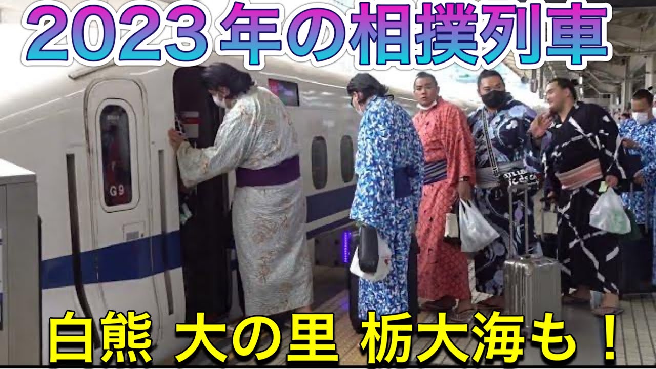 2023年版『相撲列車』名古屋場所へ向かう力士たち🚃😃👋 1年目の大の里 白熊 栃大海も❗️2023/6/25 【大相撲 7月場所】saw off the SUMO TRAIN for Nagoya