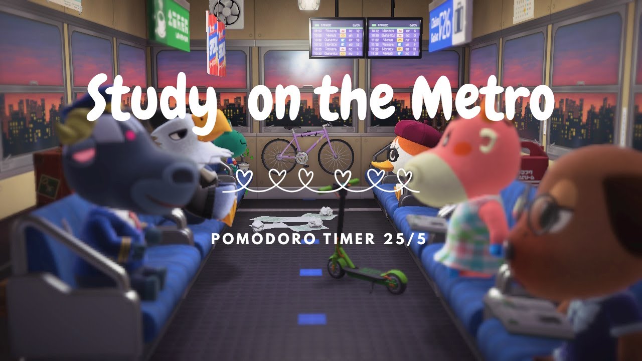 Quiet Metro Ride at Sunset 🚇 | Animal Crossing Study Ambience Pomodoro (25/5)