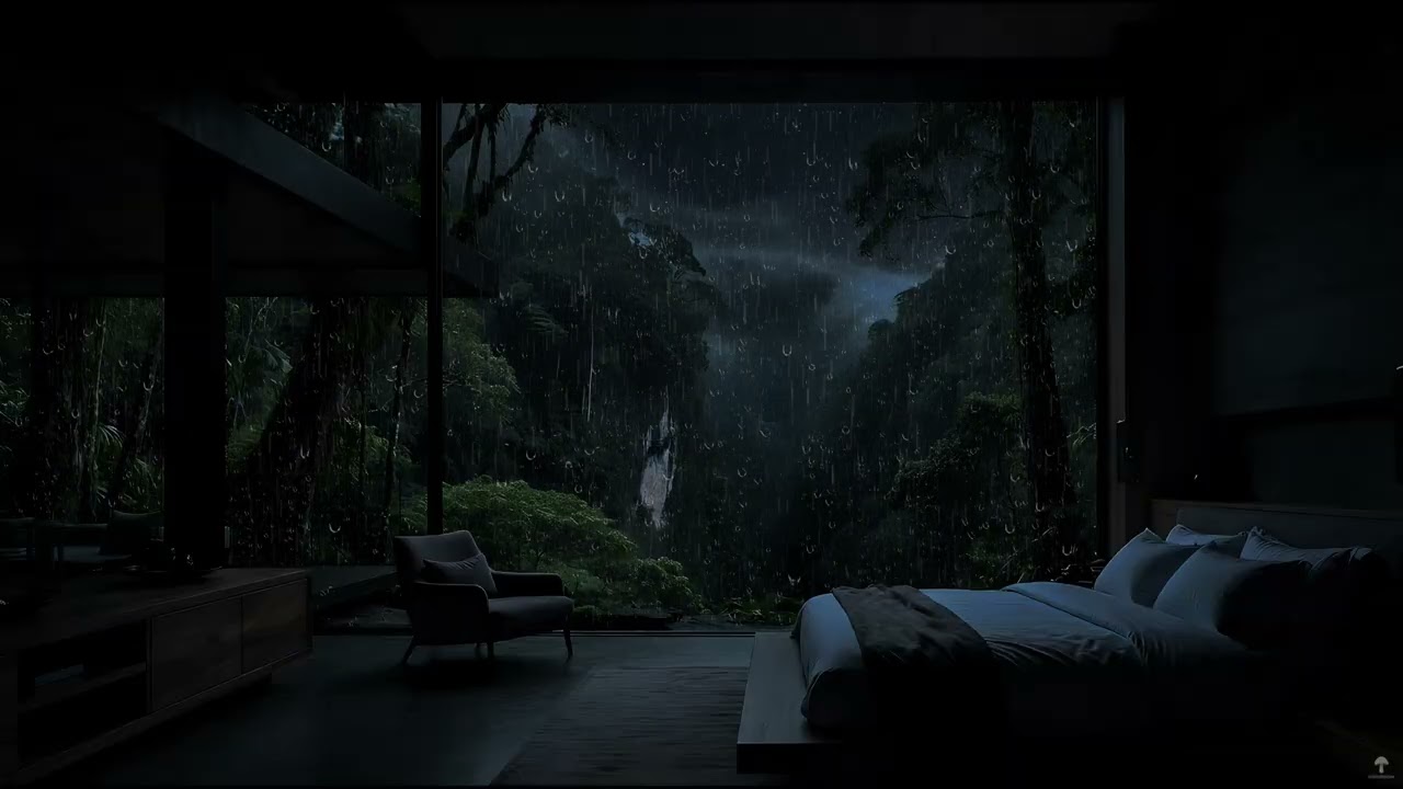 Heavy Rain to Fall Asleep Fast | Forest Bedroom Ambience (No Music, 12 Hours)