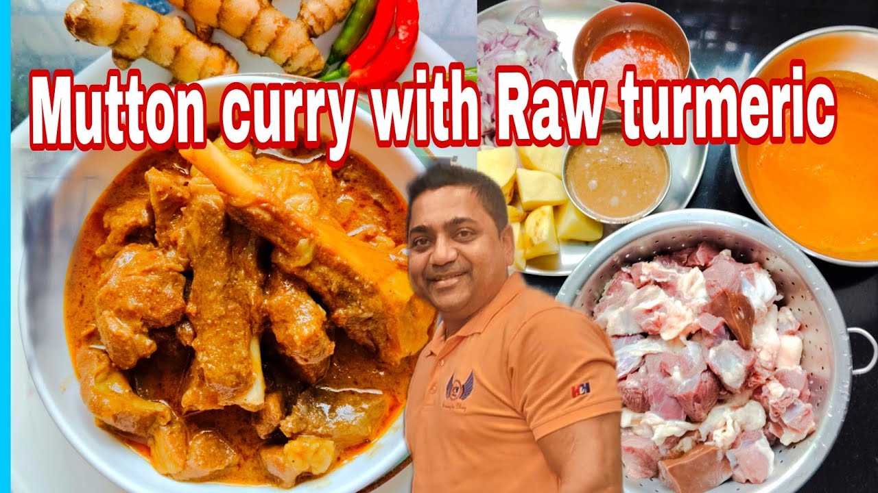 Mutton curry with Raw turmeric |এবিধ নতুন সোৱাদেৰে ভৰা ছাগলী মাংসৰ ৰেচিপি। কেঁচা হালধিৰে ছাগলী মাংস