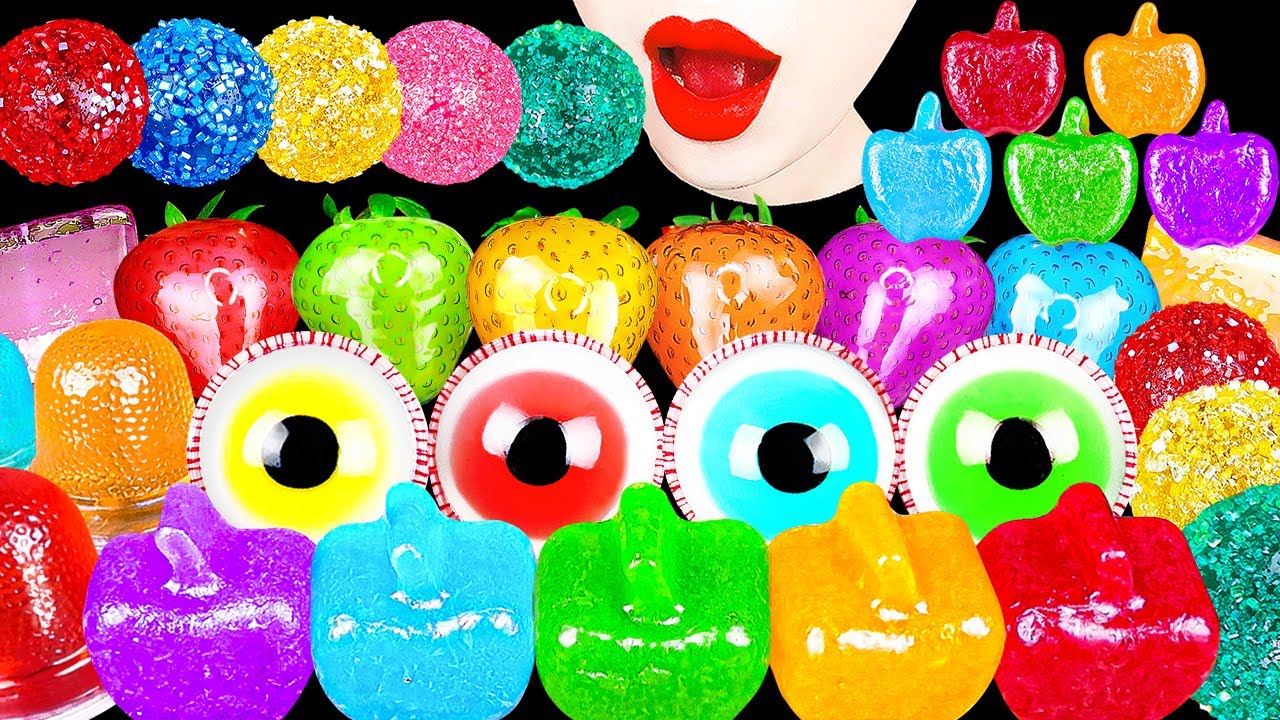 ASMR RAINBOW CANDIED FRUITS , KOHAKUTO 무지개 코하쿠토, 과일 탕후루, 레인보우 구슬캔디 TANGHULU GUMMY JELLY MUKBANG 먹방