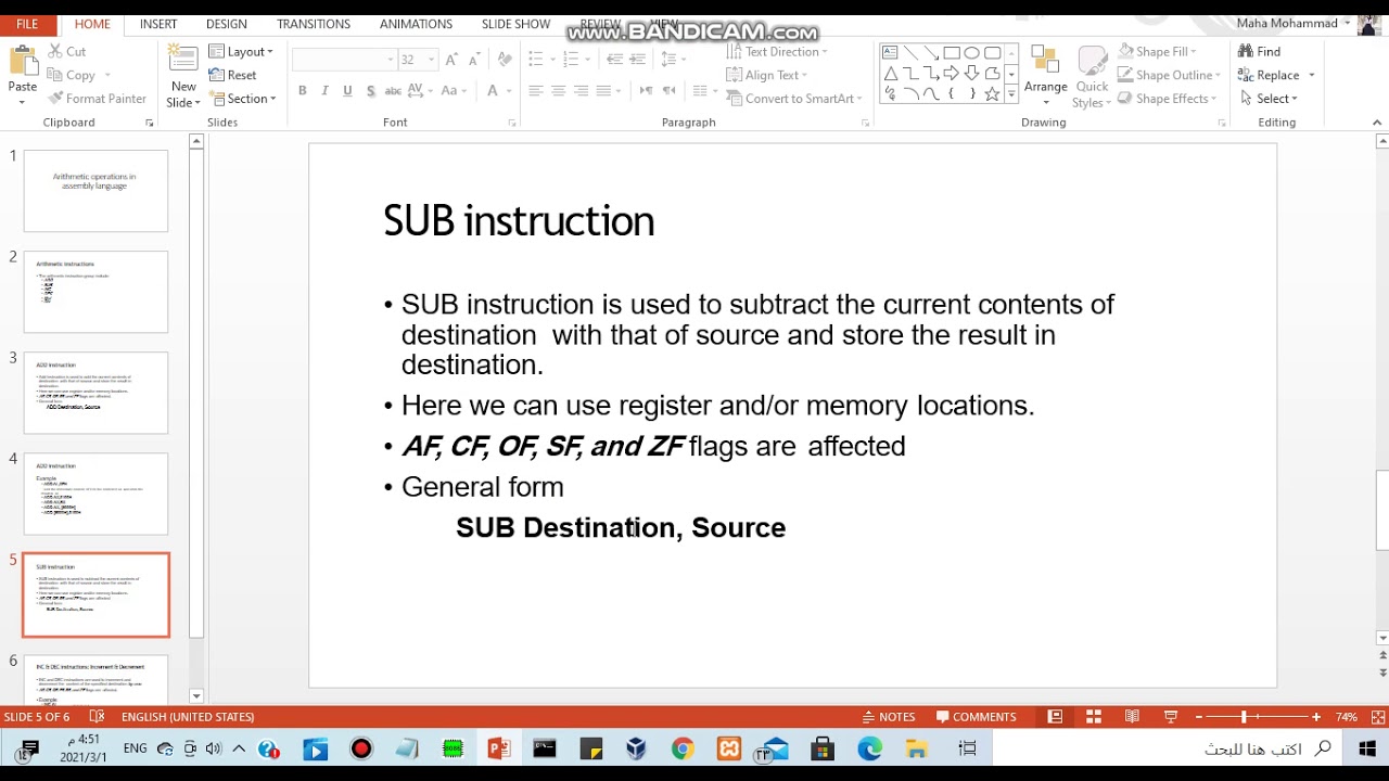 Arithmatic operations in assembly language - add,sub,inc,dec