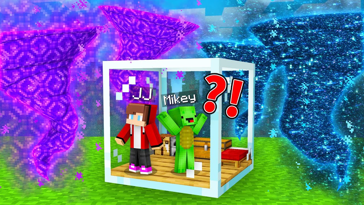 Mikey and JJ GLASS BUNKER vs ENDER & NETHER Portal TORNADO in Minecraft ! - Maizen