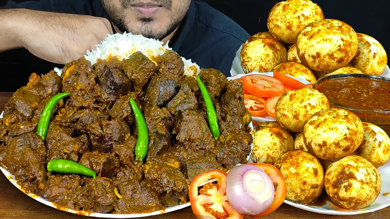 EATING MUTTON LIVER CURRY, BOILED EGGS, EXTRA GRAVY,SALAD & RICE |MUKBANG EATING SHOW |EATING SOUNDS