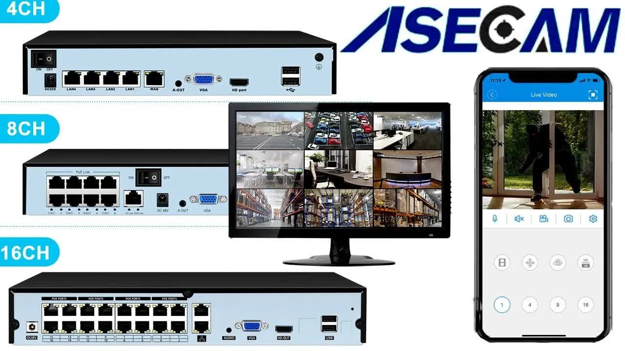8МП 4К POE NVR видеорегистратор ASECAM Распознавание лица Удаленный мобильный телефон Xmeye