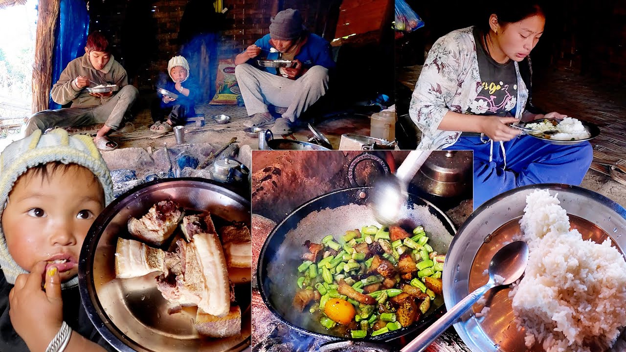 manjita cooks pork & beans with rice for neighbor & family || Himalayan family  @manjitacooking
