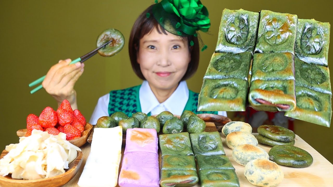 떡시리즈 아리울 떡공방(쑥개떡,콩쑥개떡,한입모시송편,쑥앙금절편,삼색절편)먹방 年糕吃播 モッパン ASMR KOREA VEGETARIAN TRADITIONAL TTEOK MUKBANG