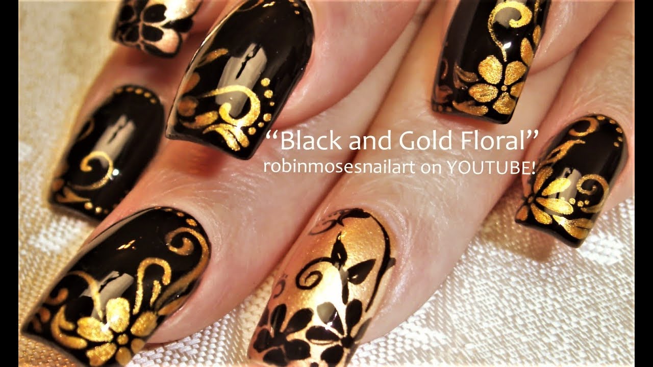 Black and Gold Flower Nails | DIY Elegant Nail Design Tutorial