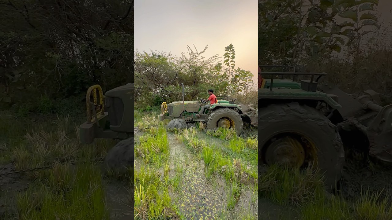 John Deere tractor stuck in mud #shorts #trending #tractor