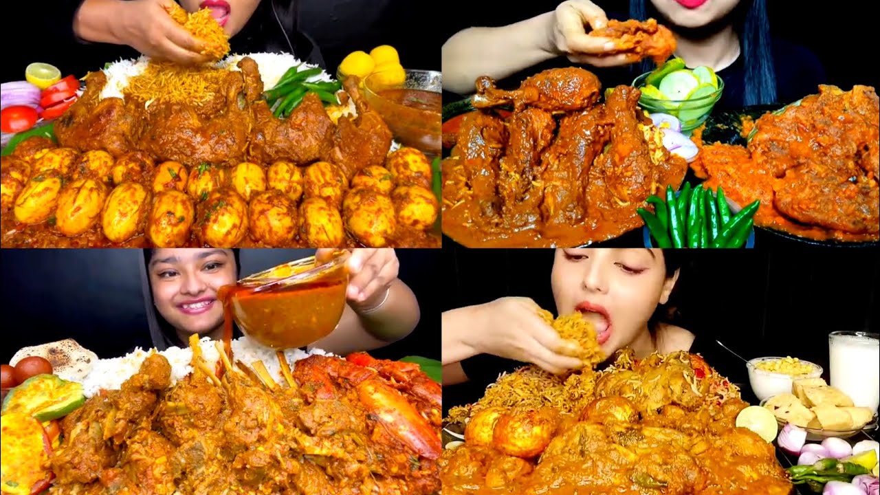 ASMR EATING SPICY CHICKEN CURRY, EGG CURRY, MUTTON CHAAP | BEST INDIAN FOOD MUKBANG |Foodie India|