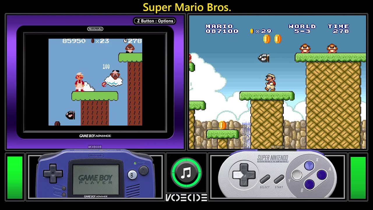 Super Mario Bros. (Game Boy Color vs SNES) Real Hardware Comparison