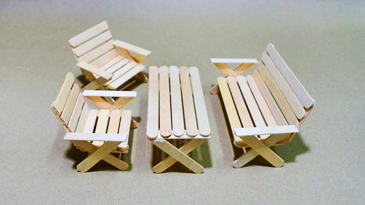 DIY โต๊ะ เก้าอี้ จากไม้ไอติม | How to Make Miniature Table & Chairs  From Popsicle Stick