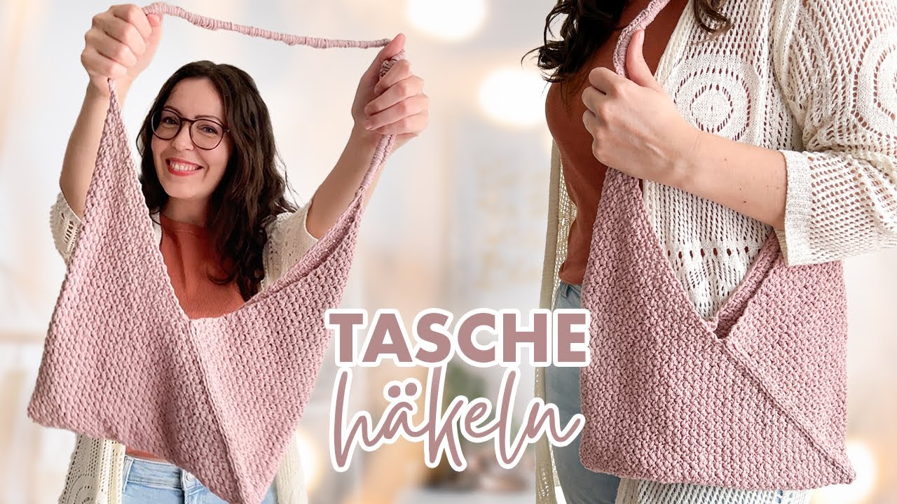 Einfache Tasche h&auml;keln aus einem Rechteck | Anleitung f&uuml;r Anf&auml;nger