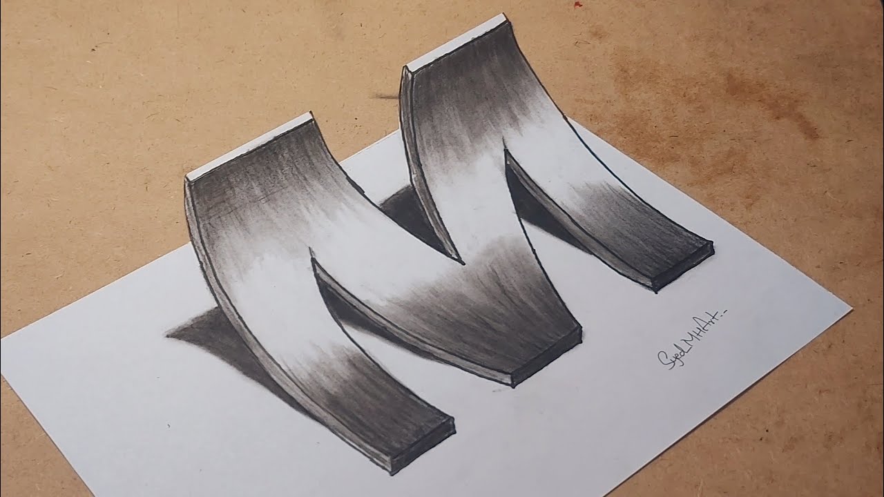 how to draw 3d latter M  | easy trick 3d drawing latter 'M' for beginners