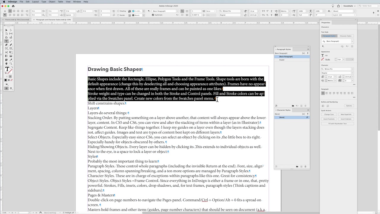 Intro to InDesign: Paragraph and Character Styles