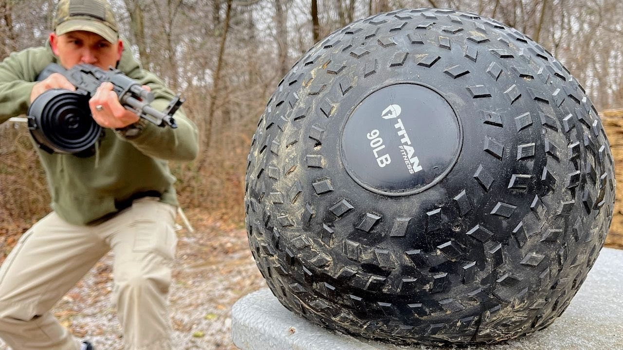 Full Auto AK-47 vs Slam Ball (90 lbs!!!) (Full Auto Friday)