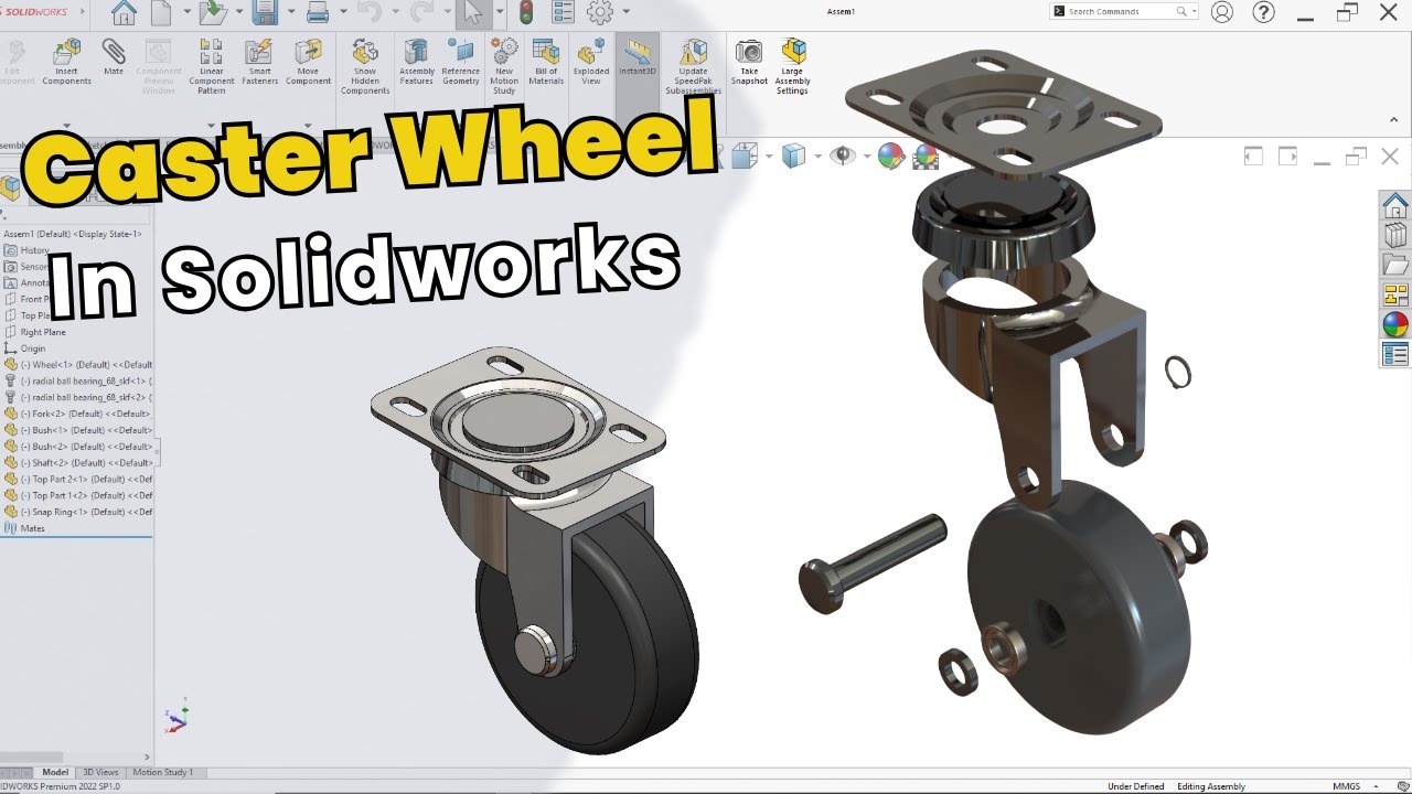 Обучение SolidWorks для начинающих | Моделирование деталей + Сборка поворотного колеса