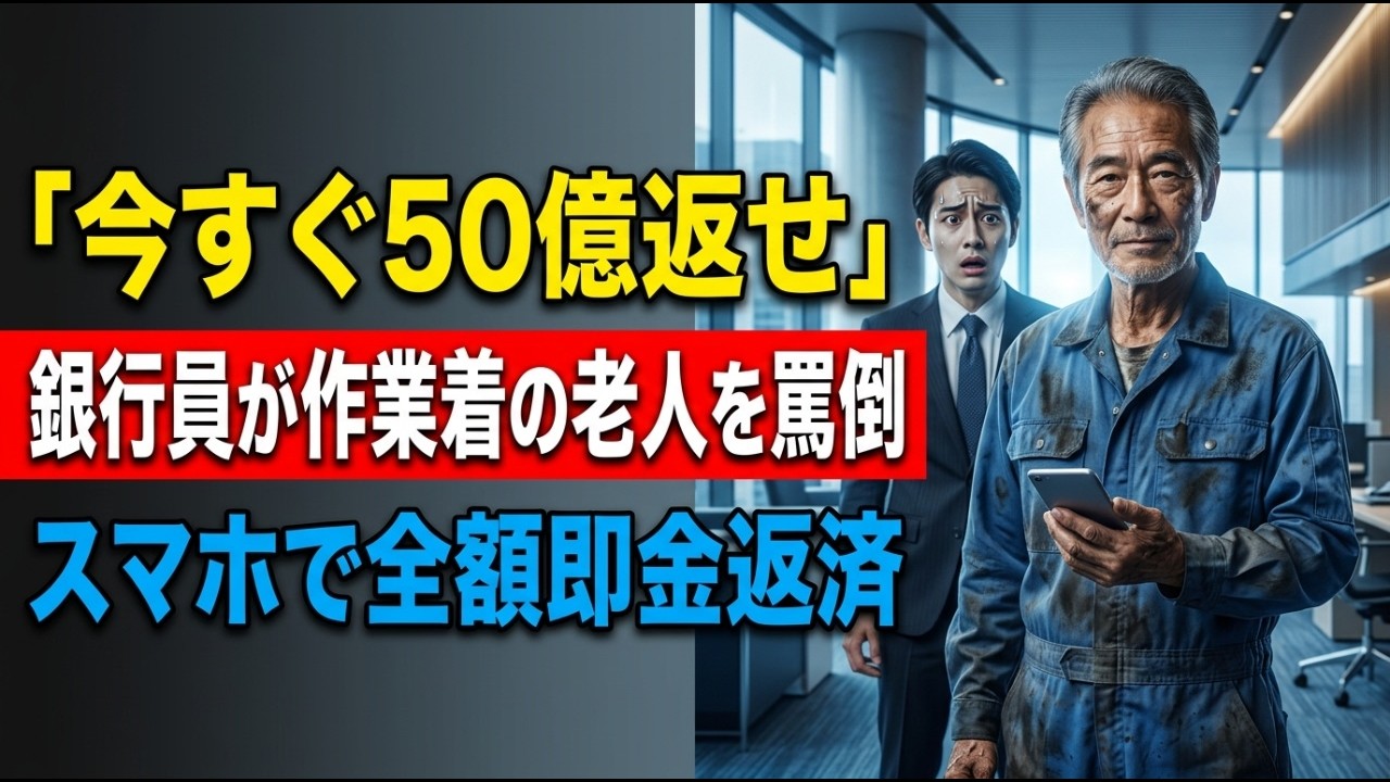 「汚い作業着w 50億返してみろよw」老人をバカにした銀行員→「いいですよ」と即金で返金、支店長が顔面蒼白に…