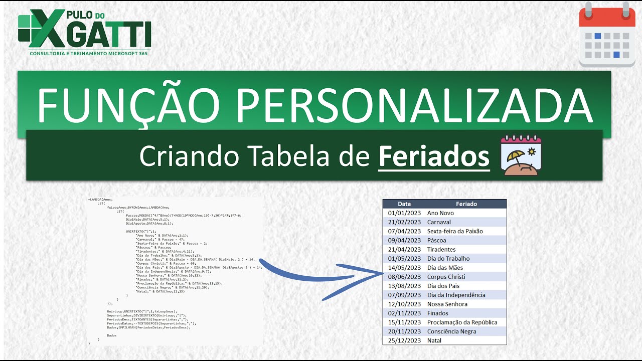 EXCEL - Função Personalizada - Criando Tabela Feriados