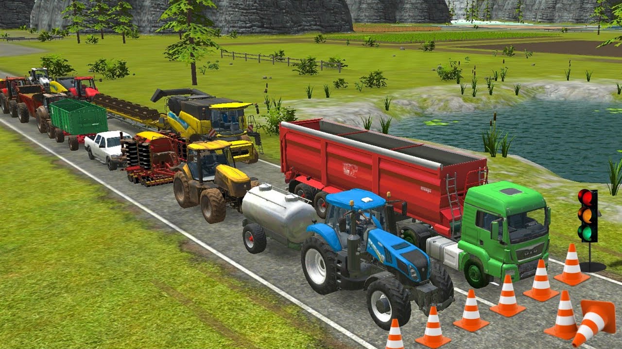 Traffic With Tractor & Trucks In Fs16 | Fs16 Multiplayer | Timelapse |