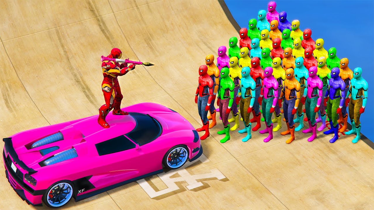 GTA 5 Gameplay Ragdolls RED SPIDERMAN VS MARK46 (Euphoria Physics, Ragdolls Fails & Funny Moments)