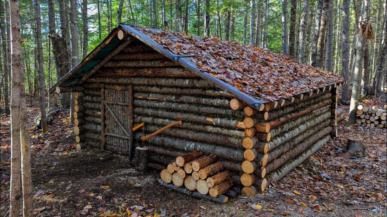 Secret Bushcraft Cabin &ndash; Building for Survival &ndash; Wood Stove Heating