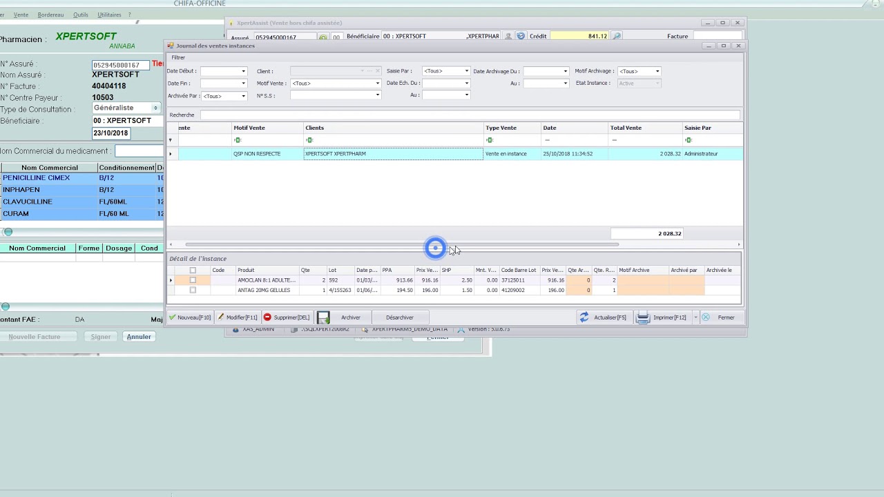 XP5_Archivage des vente instance CHIFA
