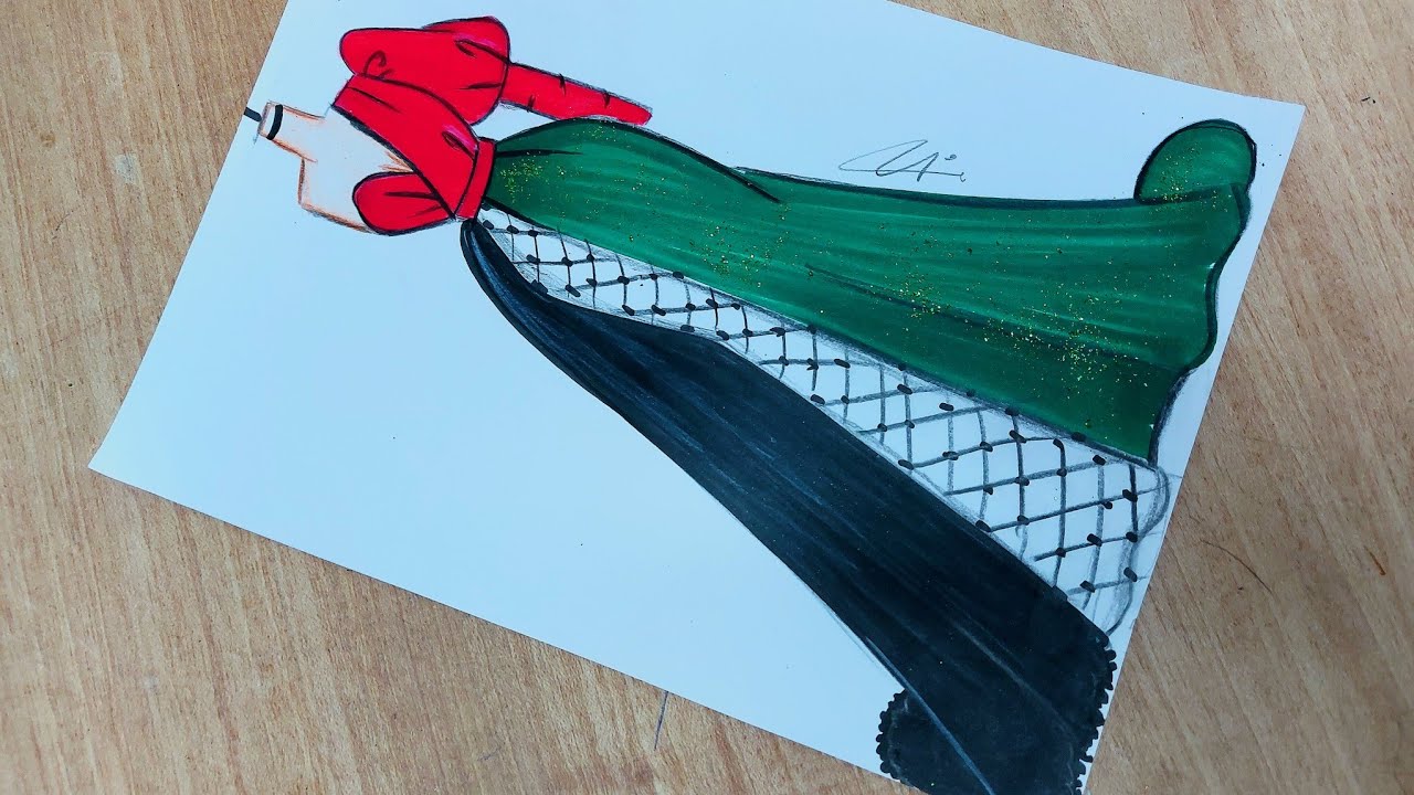رسم فستان سهل جدا تعبيري عن فلسطين/ رسم علم فلسطين / رسم فلسطين/ رسم فساتين / رسم أزياء / رسم بنات