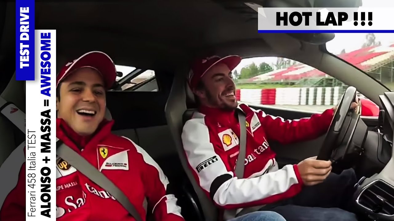 Ferrari 458 Italia: ON BOARD Test Drive Alonso & Massa HOT LAP