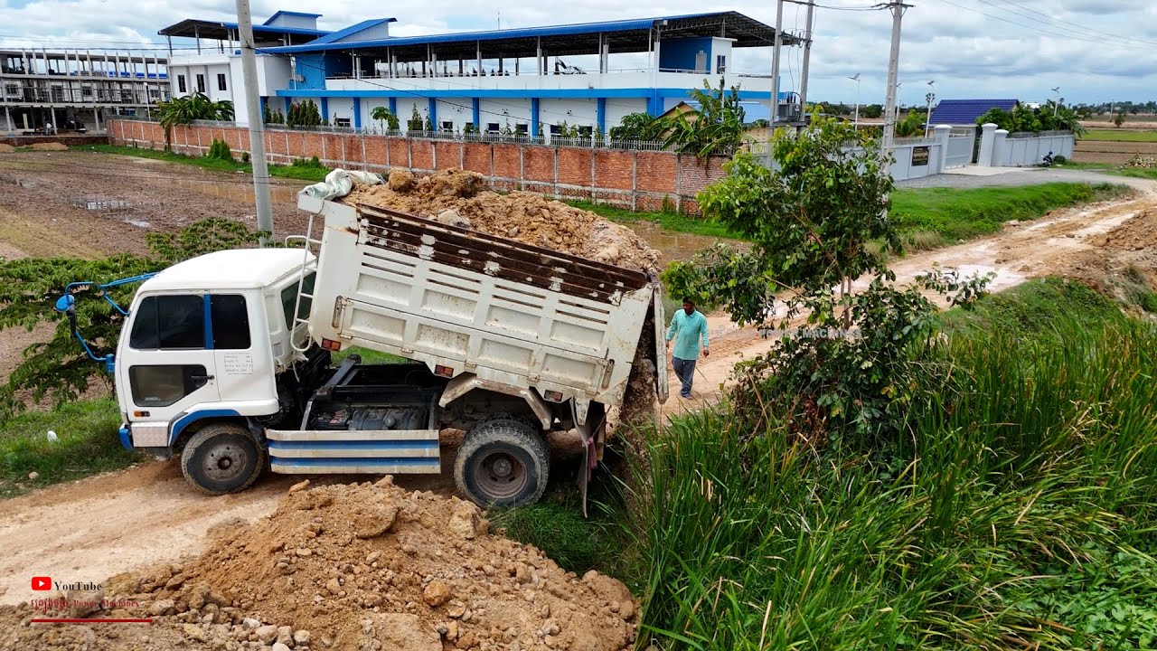 Excellent.!! New Project Trimming Slope On Build a Driveway With Skill Operator Dozer Dump Trucks.