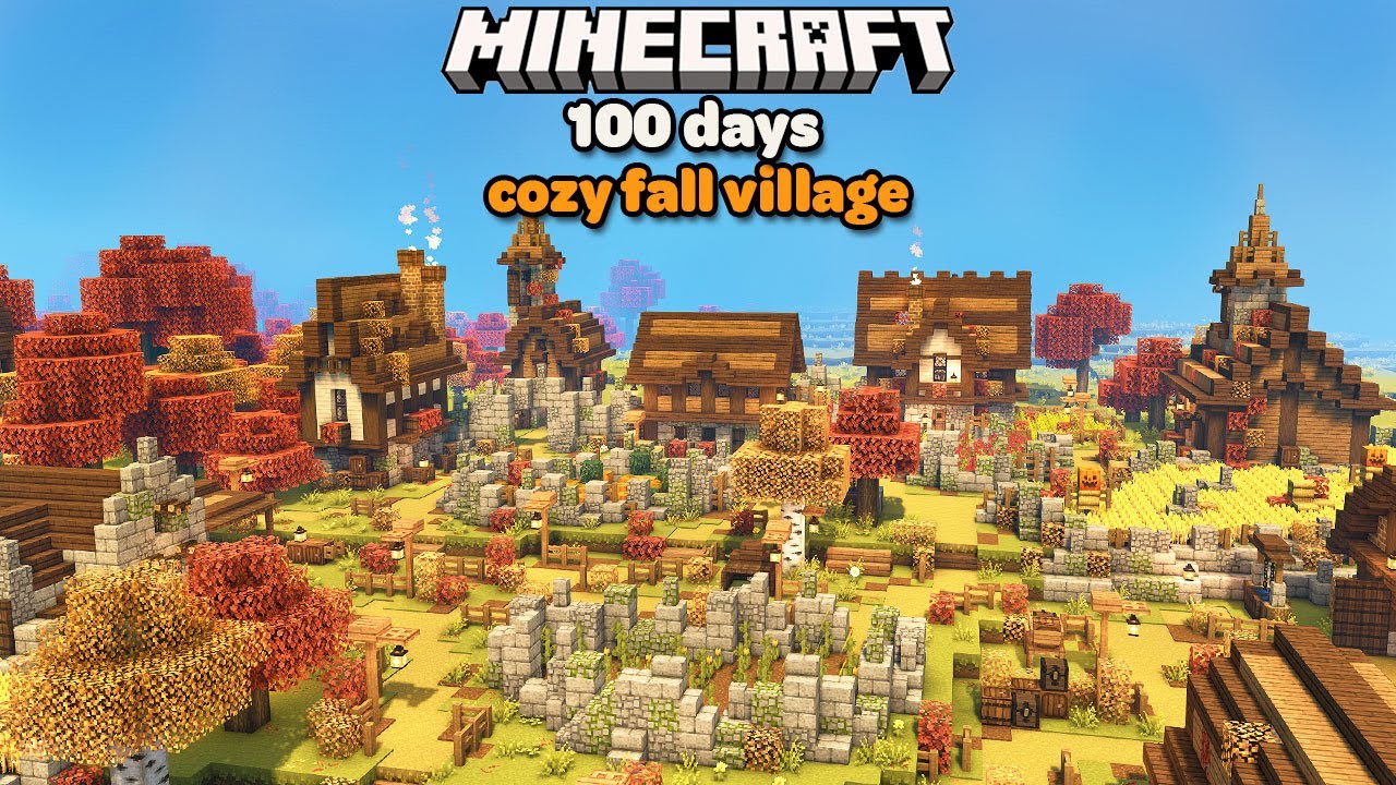 I Spent 100 Days Building a Cozy Fall Village in Minecraft