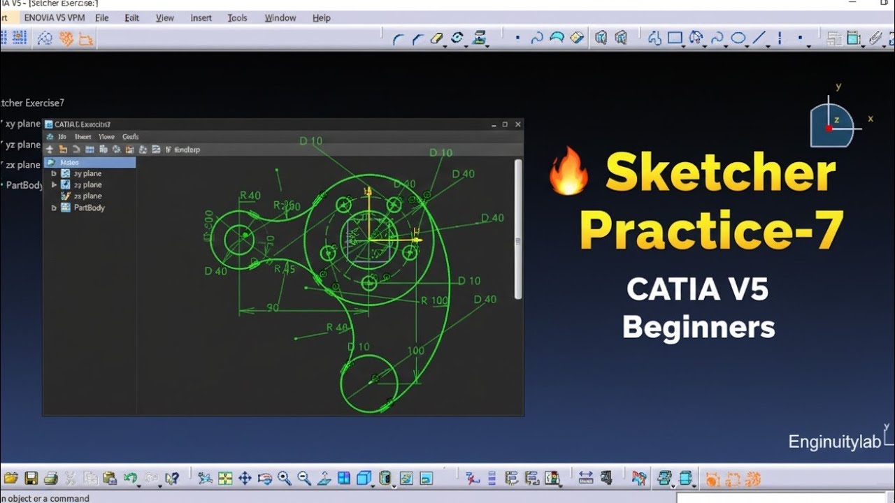 CATIA V5 Sketcher Exercises Part-7 🔥 | Fully Constrained Sketch Practice | Enginuity lab