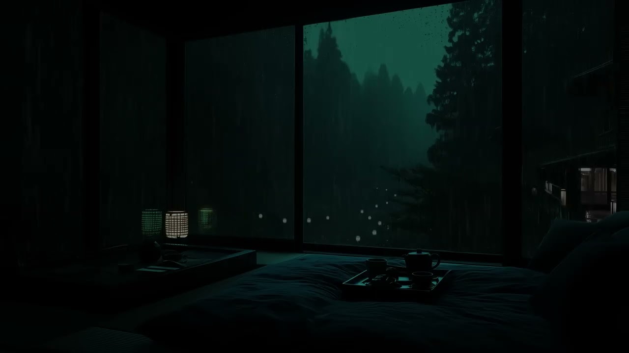 Gentle Rain in a Dark Bedroom | No Ads | Forest Night Ambience for Deep Sleep & Relaxation