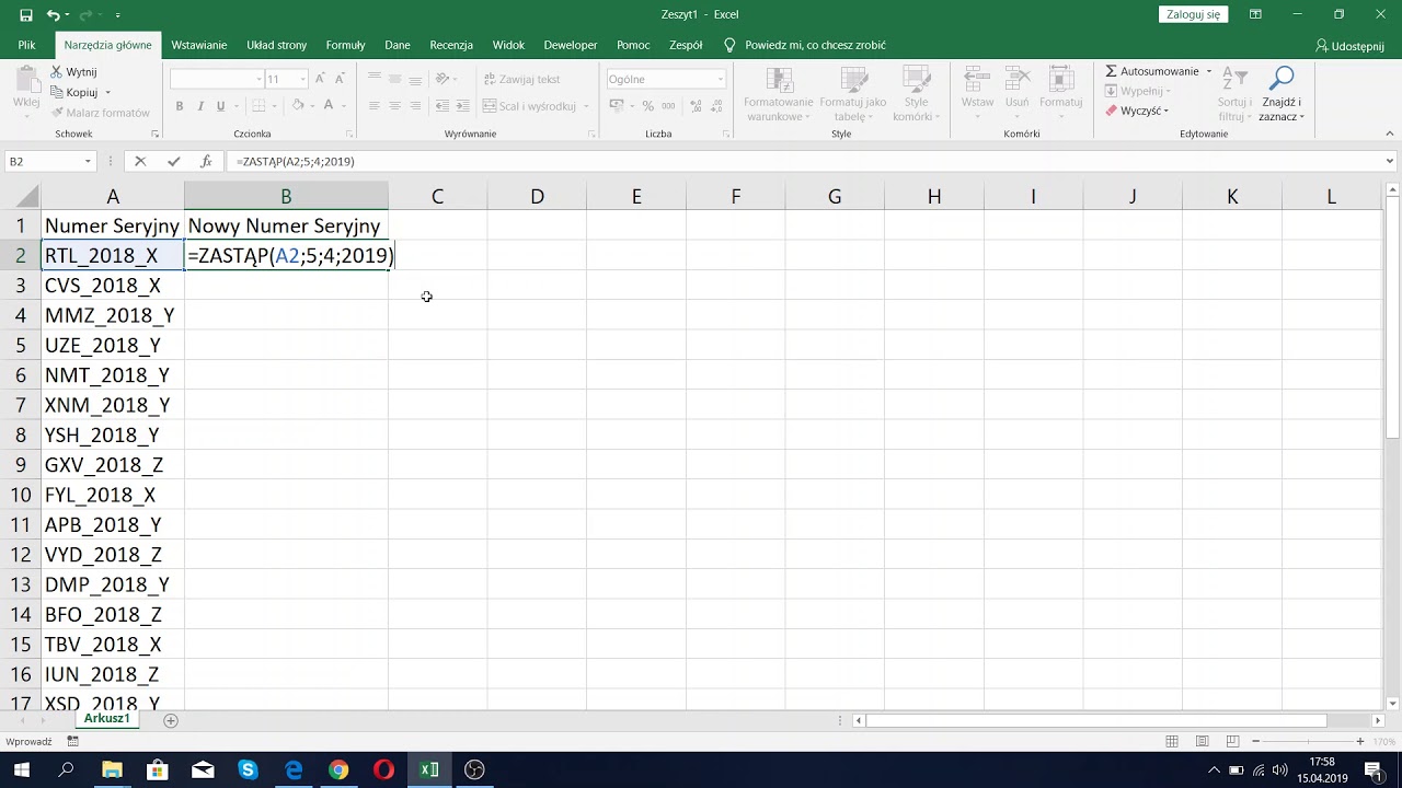 Excel - Funkcja ZASTĄP