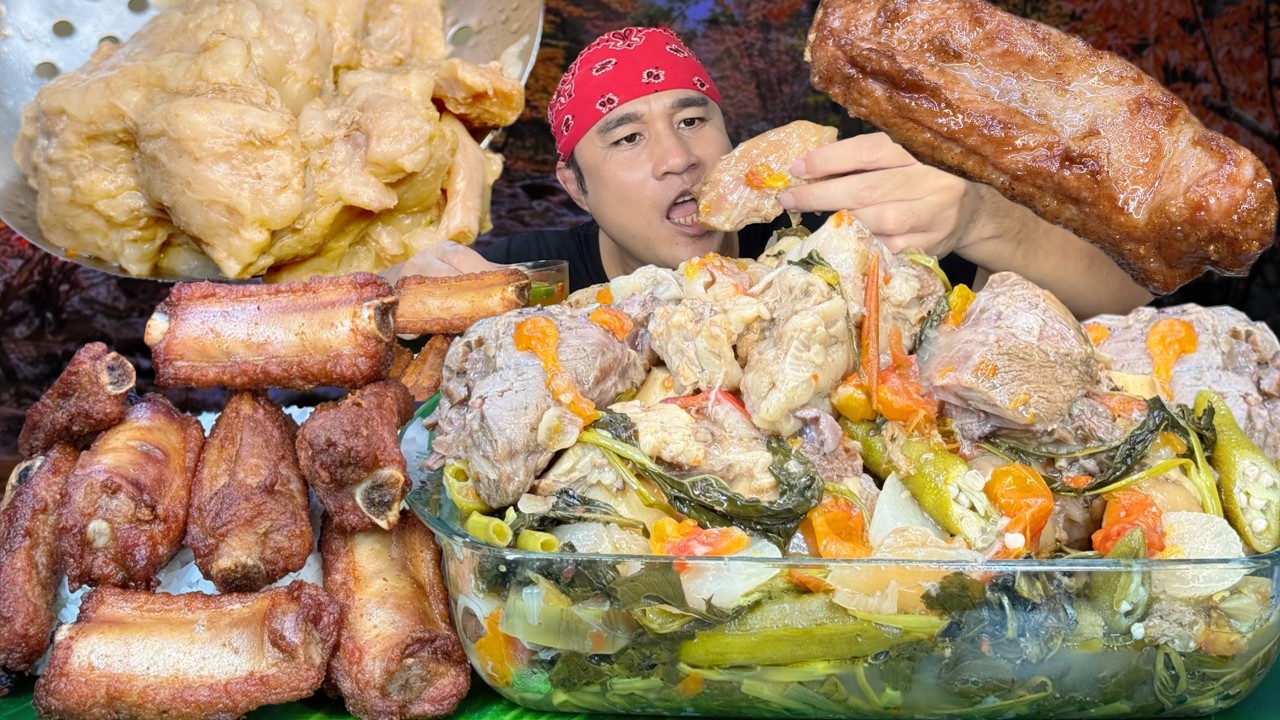 Beef Sinigang & Marinated Deep Fried Pork Ribs mukbang Pinoy mukbang