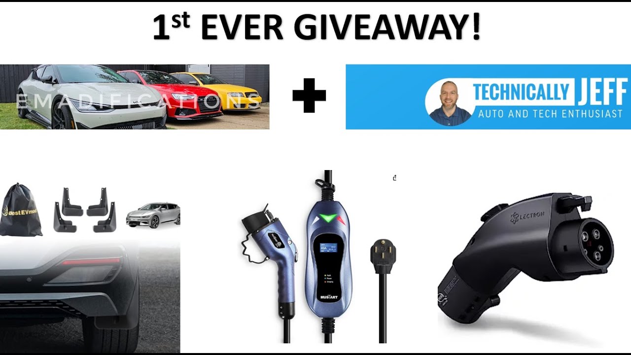 1ST GIVEAWAY! EV Charger + Tesla - J1772 Adapter + EV6 Mud Guards |Partnering with @TechnicallyJeff