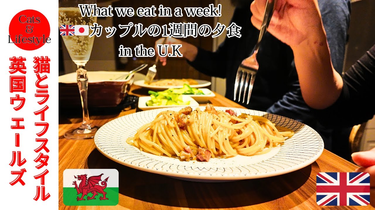 イギリス🇬🇧日本人🇯🇵カップルの1週間の夕食／イギリスでサーモンの刺身／バンガーズ＆マッシュ／イギリスで作れる日本食／猫の現場監督