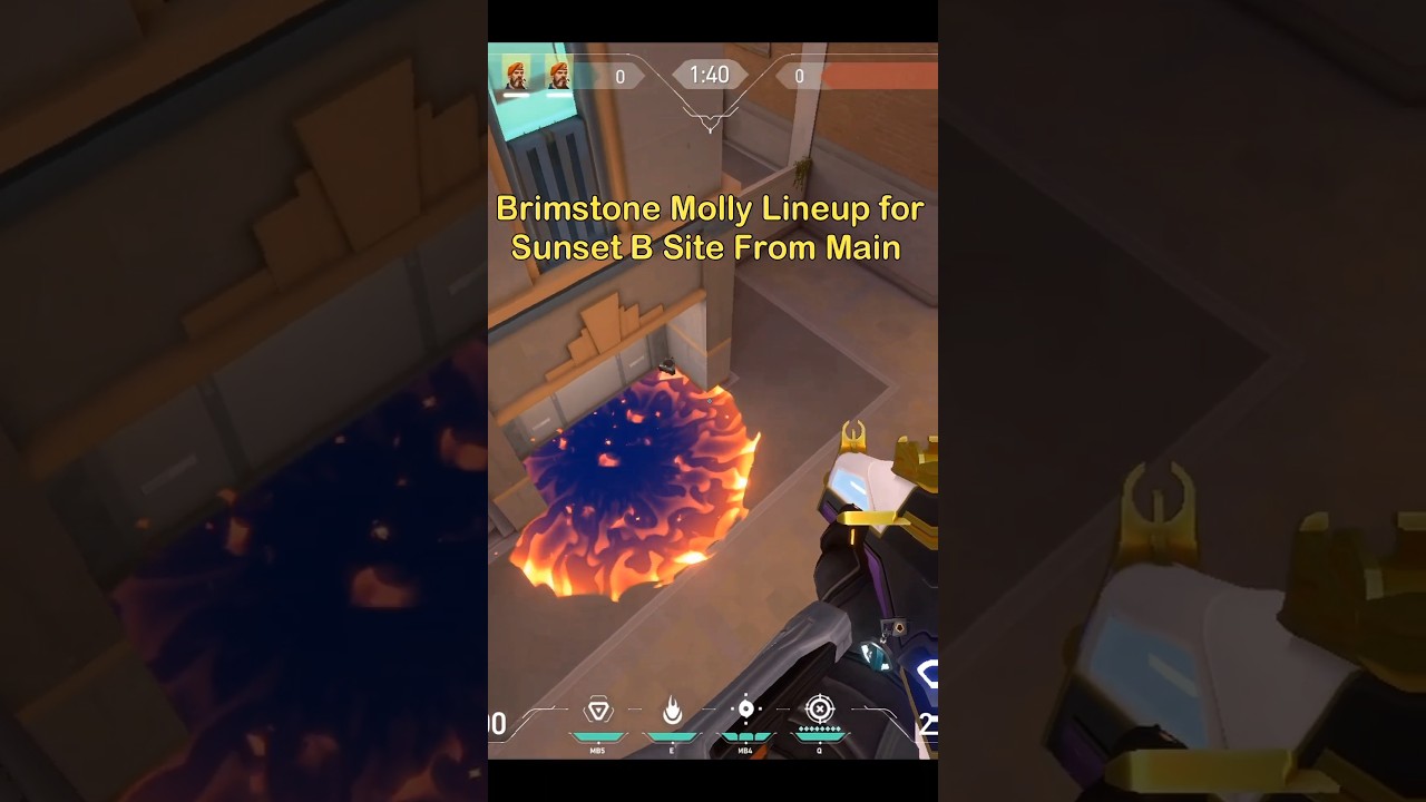 100% Perfect Brimstone Molly| Sunset B Site #valorant #brimstone #lineups #sunsetmap #valorantshorts
