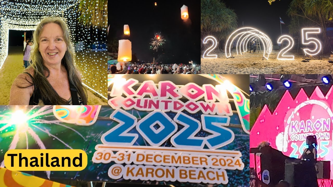 Celebrating 2025 New Year at Karon Beach Phuket Thailand Fireworks and Lanterns | Solo Travel vlog