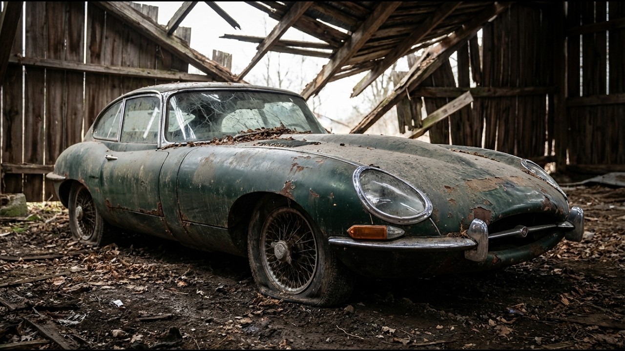 full restoration 1965 Jaguar E-Type from abandoned