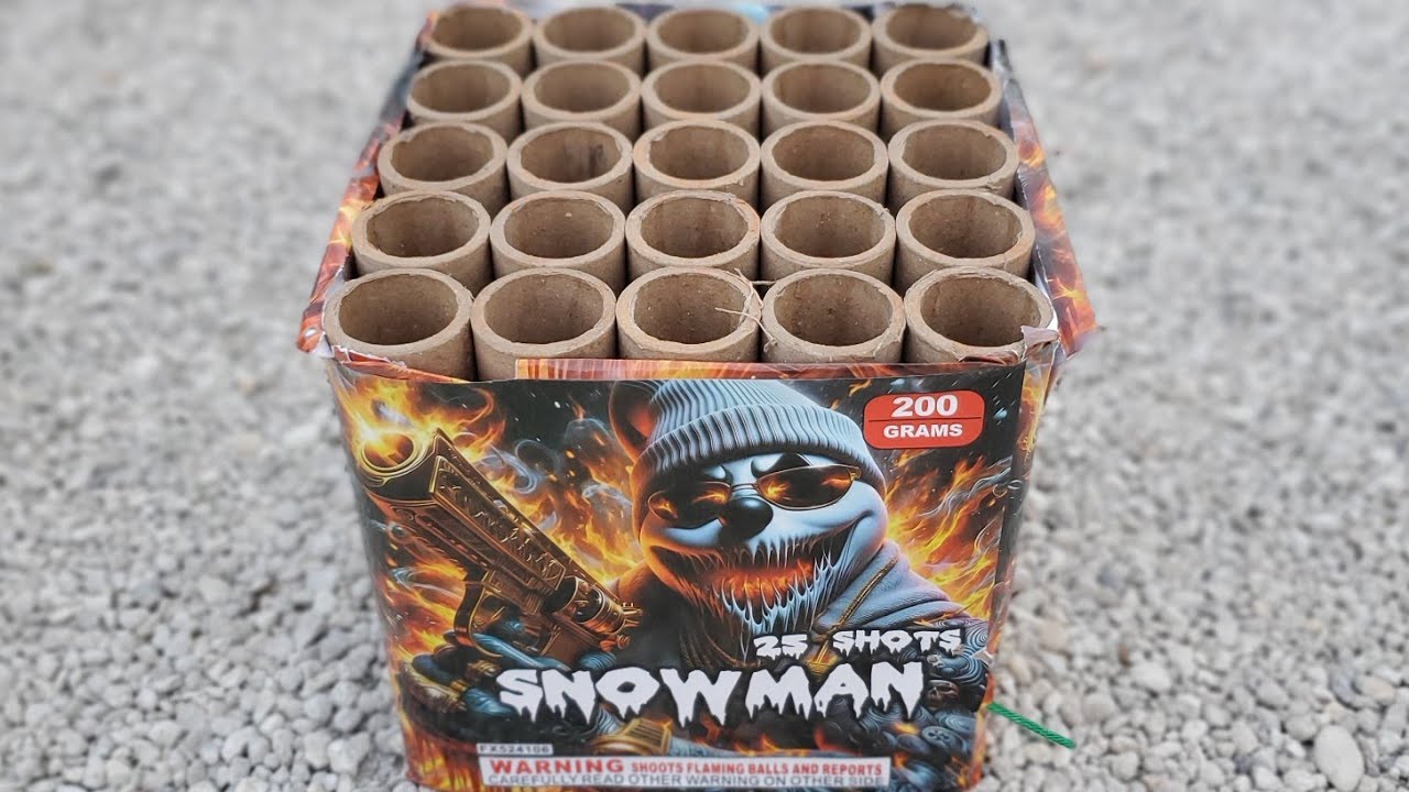 SNOWMAN 25 SHOT SALUTE FIREWORK CAKE #fireworks #pyro #4thofjuly #fire #snowman #salute