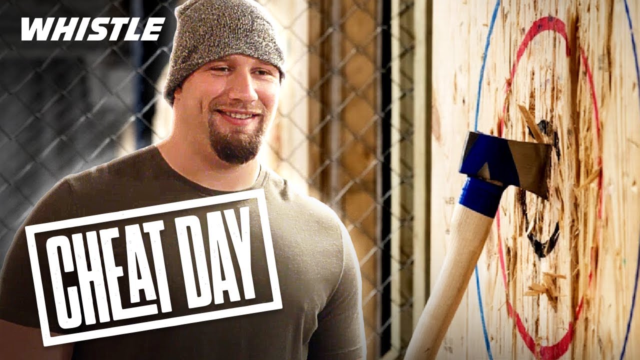 How Hard Can A Pro Football Player Throw An AXE? | Lane Johnson Cheat Day