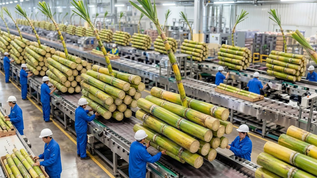 Inside the Sugarcane Mega Factory: From Fresh Cane to Pure Sugar Crystals (Full Process)