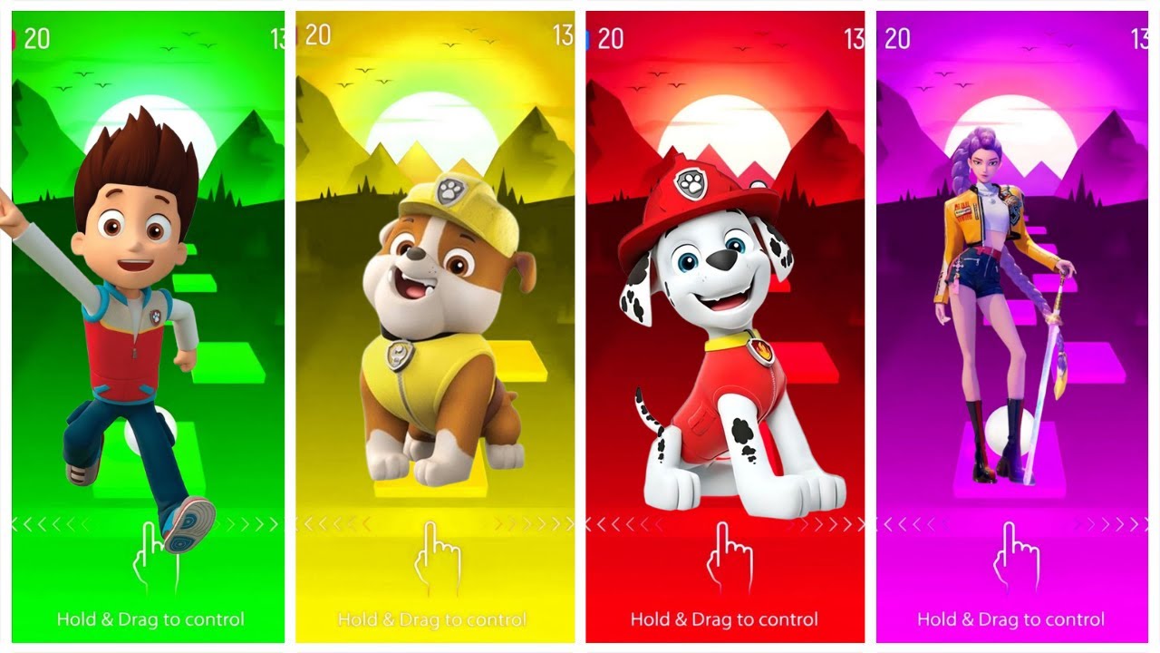 PAW Patrol Friends Battle 🆚 Tiles Hop EDM Rush 🎶  Ryder vs K pop  vs Rublle vs Marshall
